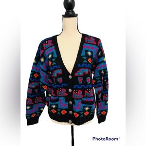 Vintage LL Bean Chunky Patterned V-Neck Cardigan Sz M
